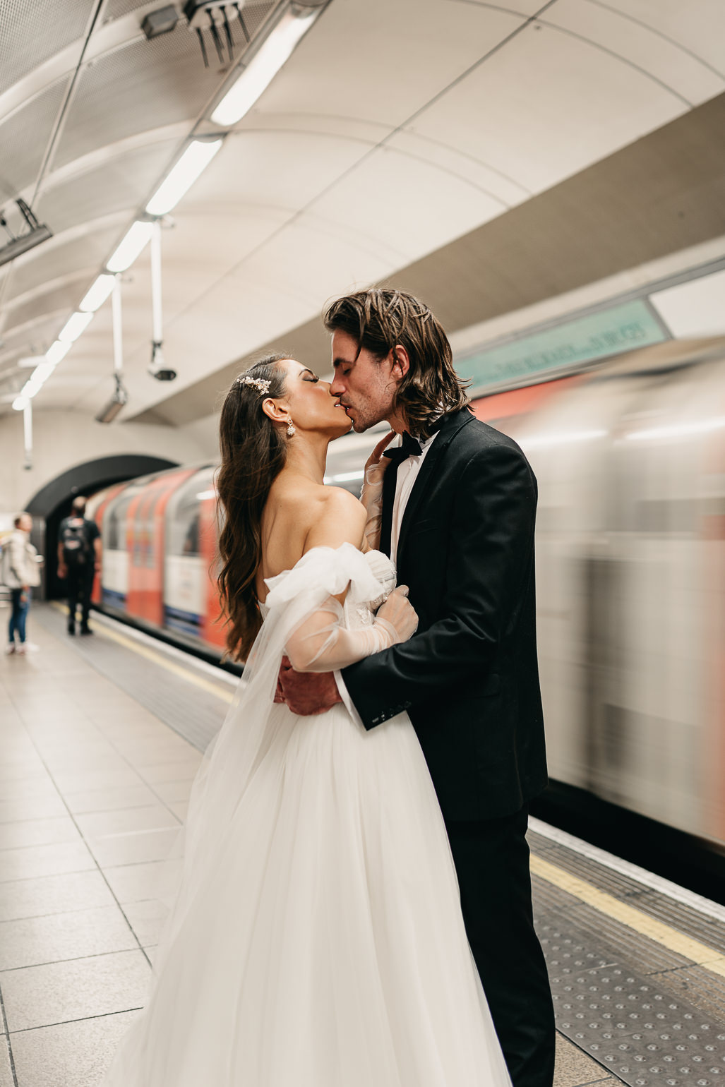 London underground wedding photos, London elopement, London wedding photographer, Monreal Bridal 'Tina' Wedding Dress