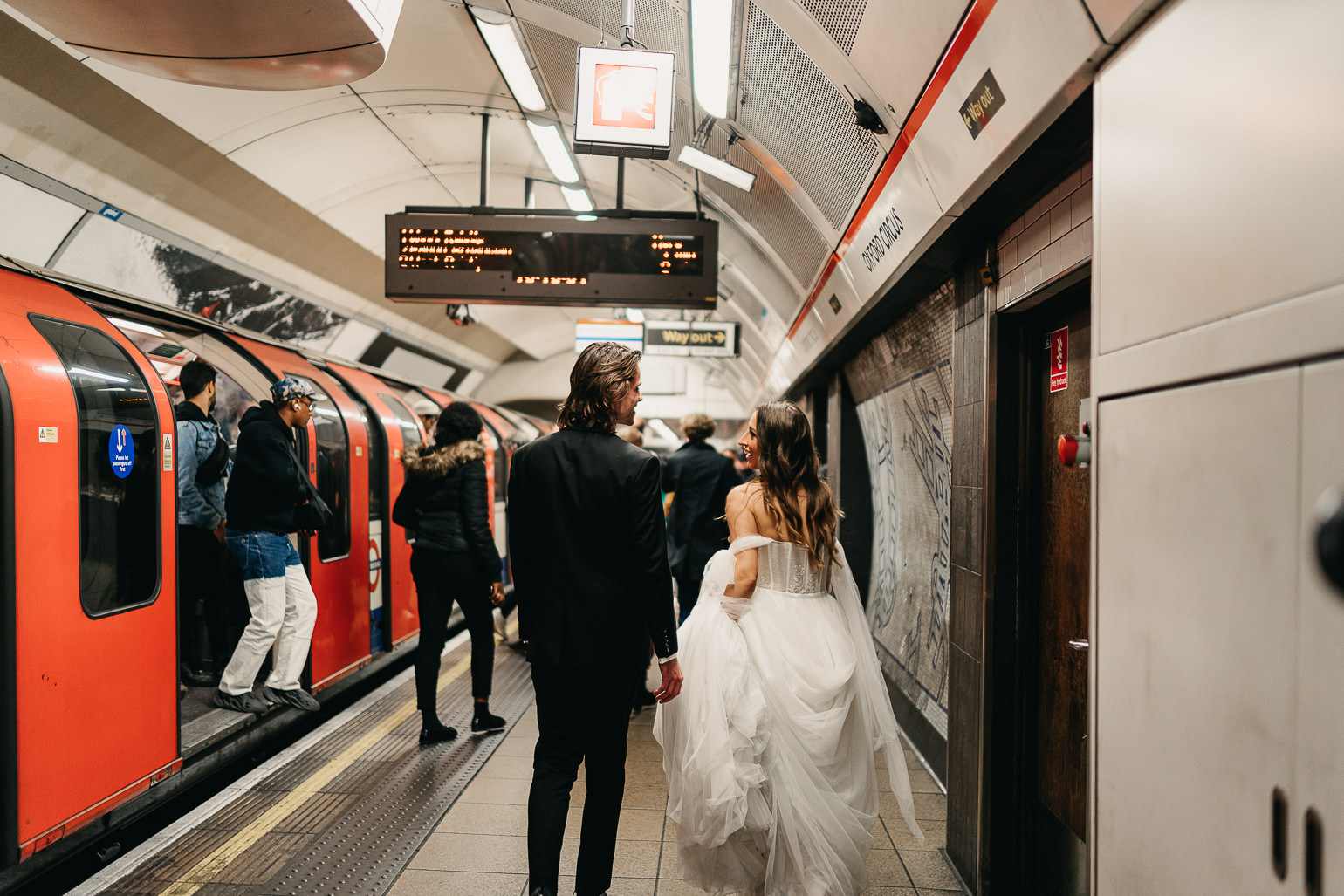 London underground wedding photos, London elopement, London wedding photographer, Monreal Bridal 'Tina' Wedding Dress