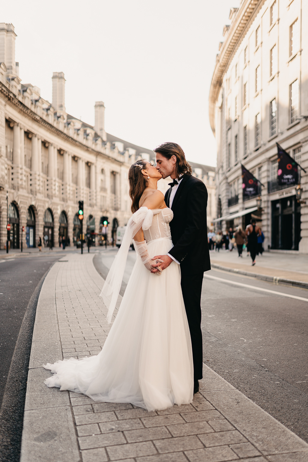 Regent street wedding photos, London elopement, London wedding photographer, Monreal Bridal 'Tina' Wedding Dress, black tie london wedding