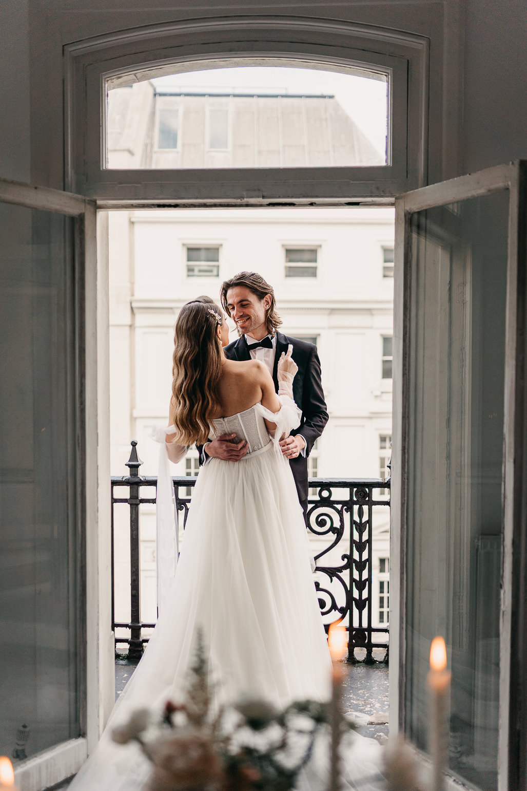 London elopement photographer, Monreal bridal 'Tina' dress, black tie london wedding 