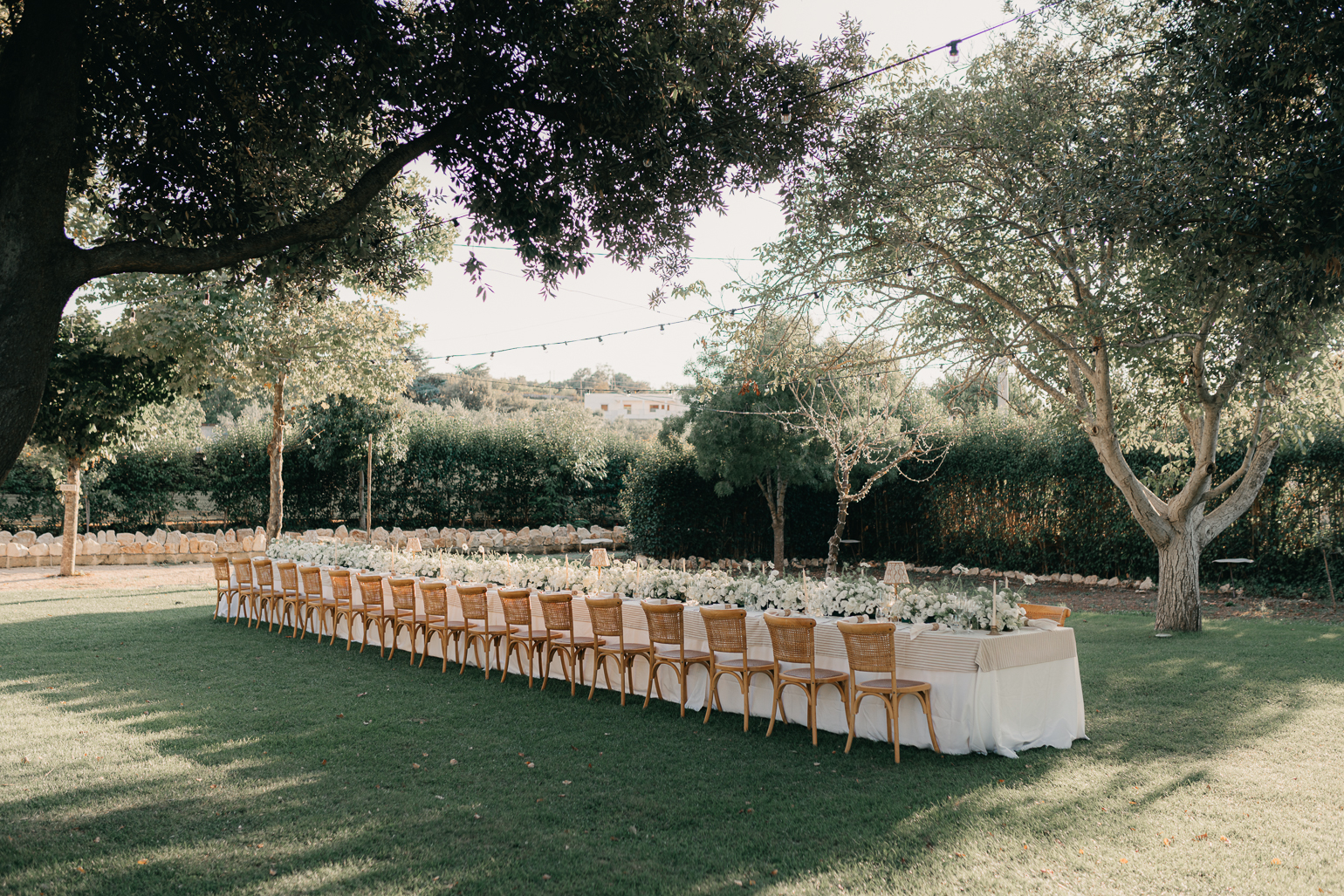 Neutral Styling Long Banquet Table at Masseria San Michele Wedding
