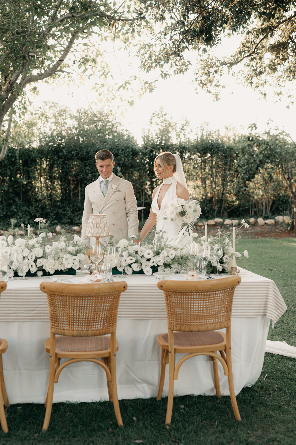 Neutral Styling Long Banquet Table at Masseria San Michele Wedding
