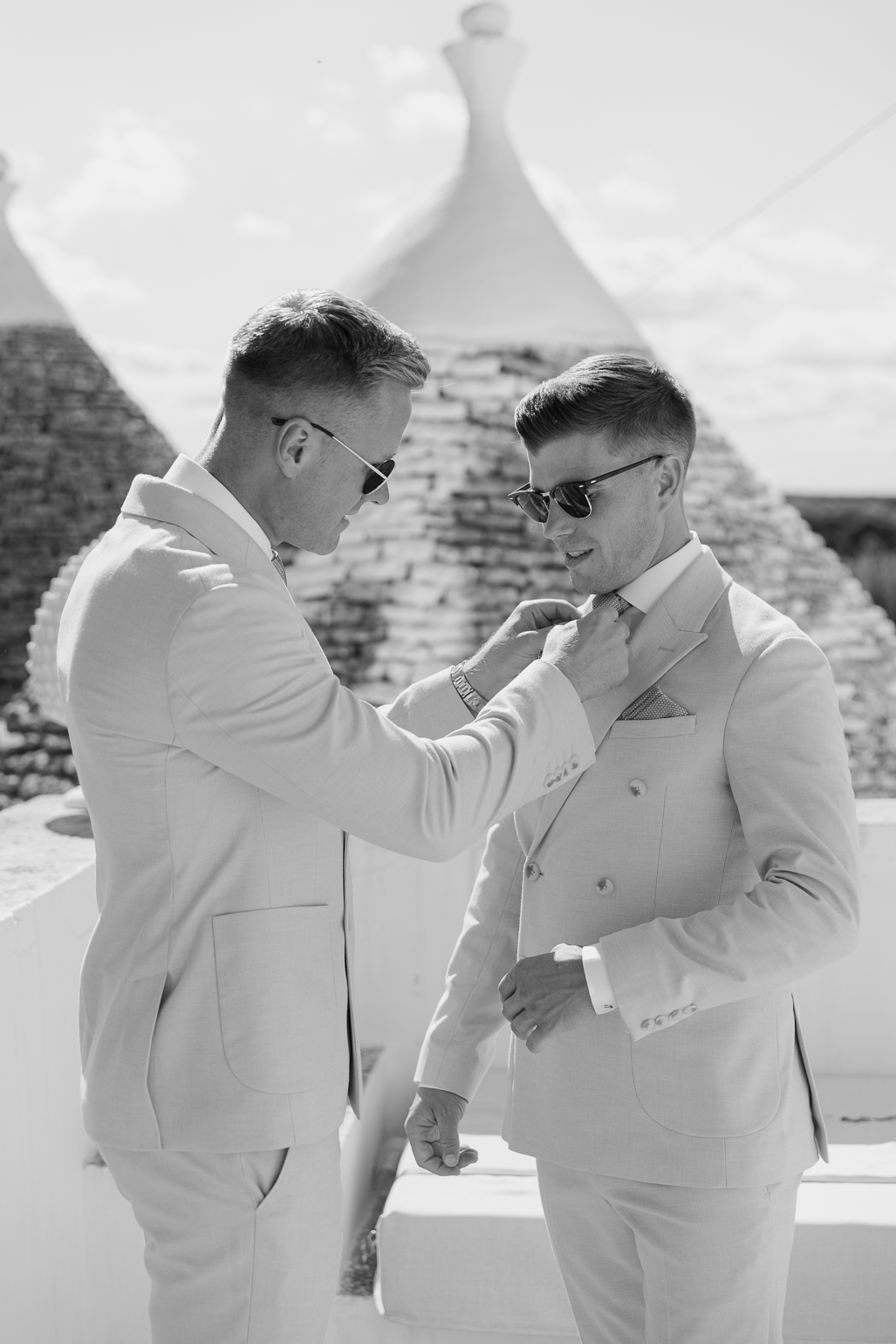 Groom getting ready at Masseria Pavone