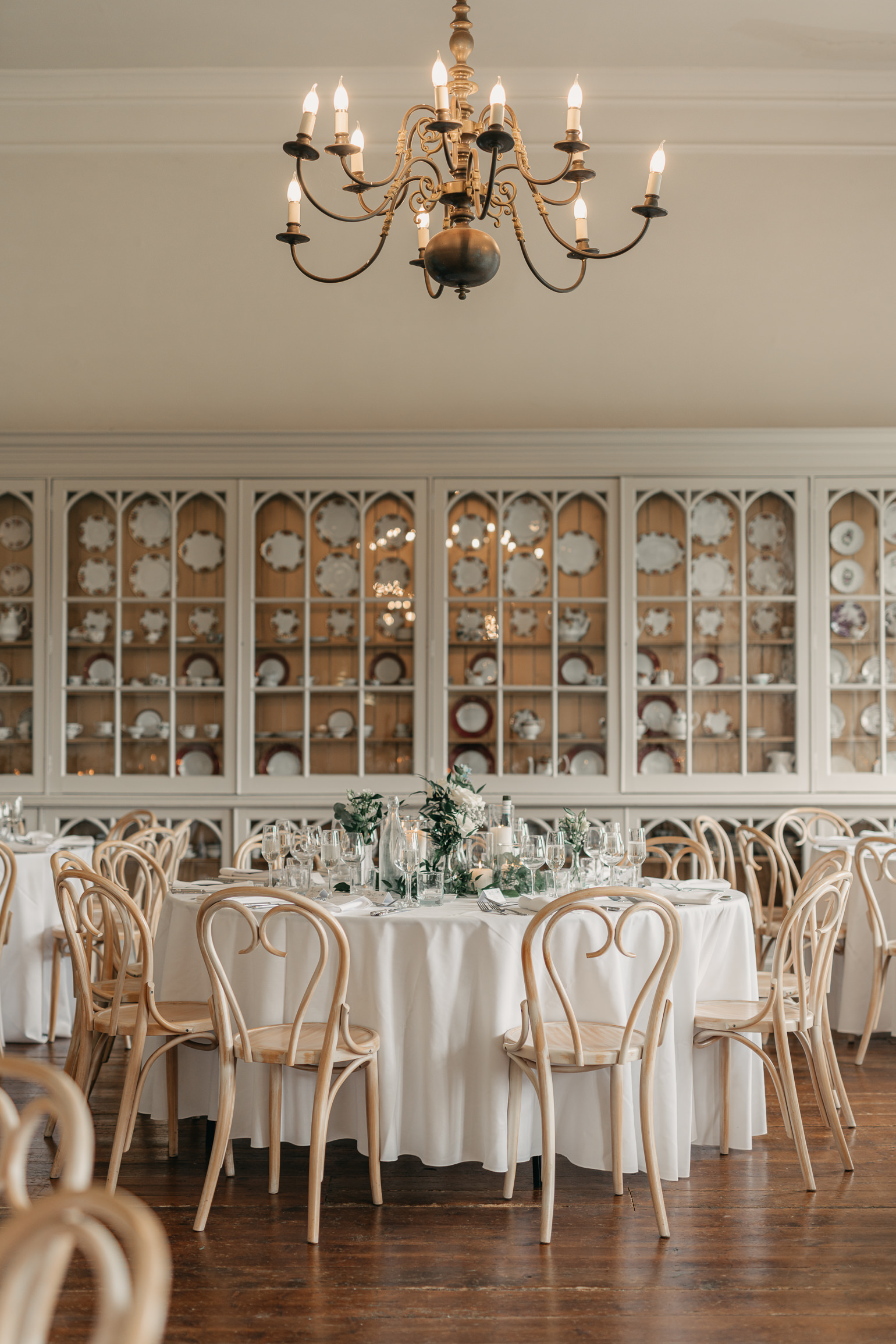 blue floral wedding tables, brympton house ballroom wedding breakfast, somerset wedding venue, manor house wedding venue