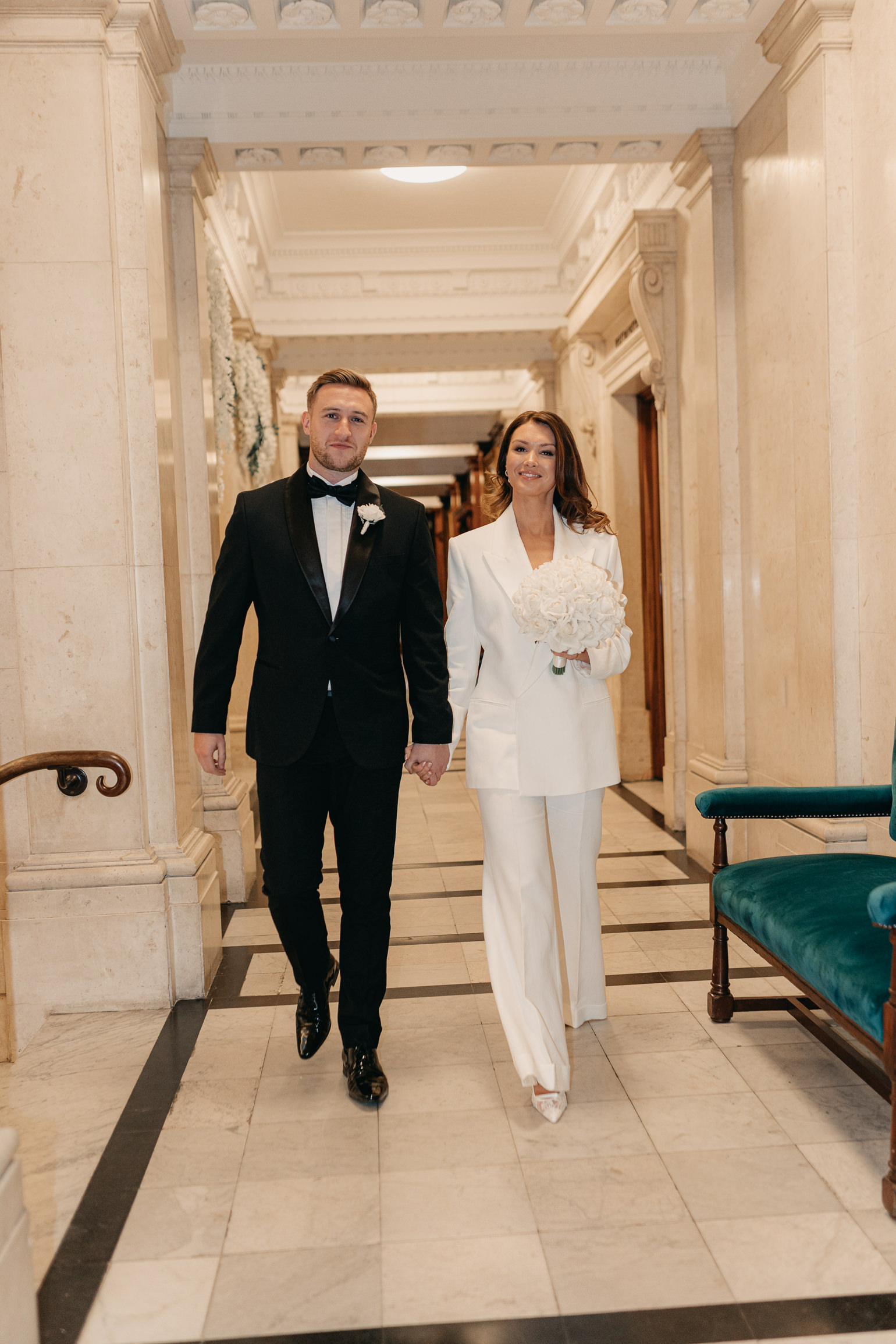 Black-tie London Marylebone town hall ceremony with Victoria Beckham bridal suit. London wedding photographer, london town hall wedding 