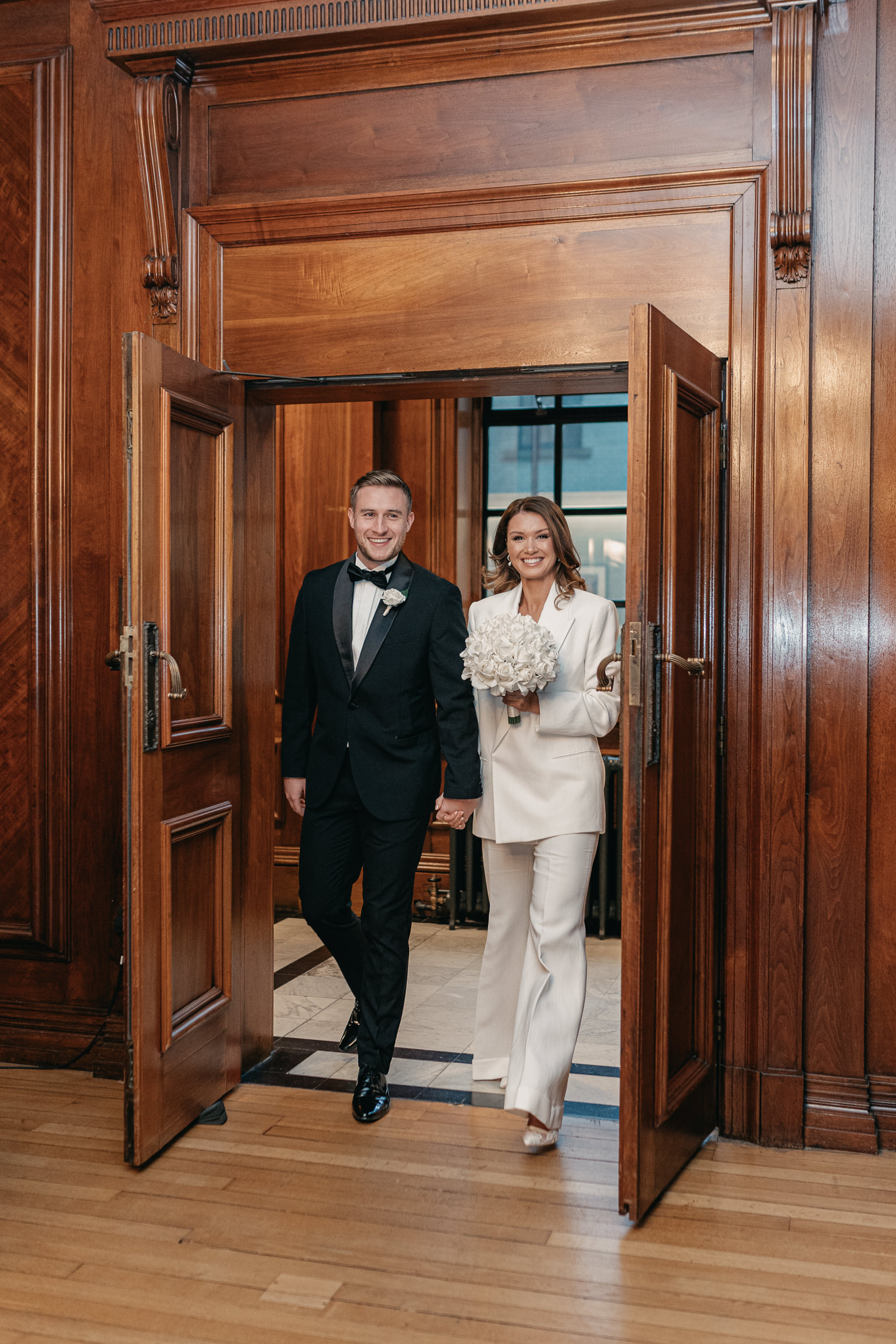 London town hall ceremony at Marylebone Room. Black-tie London wedding, London town hall elopement 