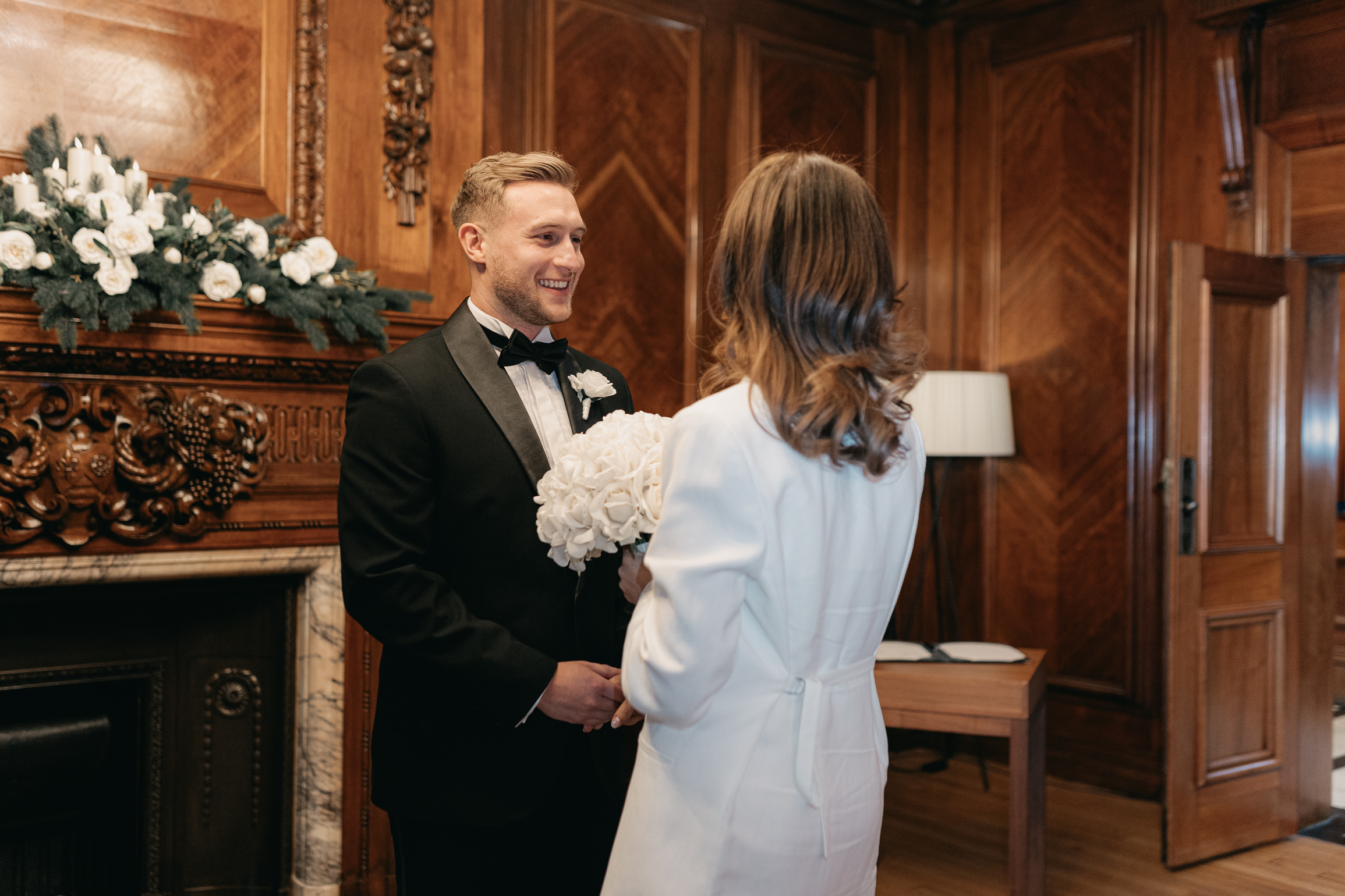 London town hall ceremony at Marylebone Room. Black-tie London wedding, London town hall elopement 