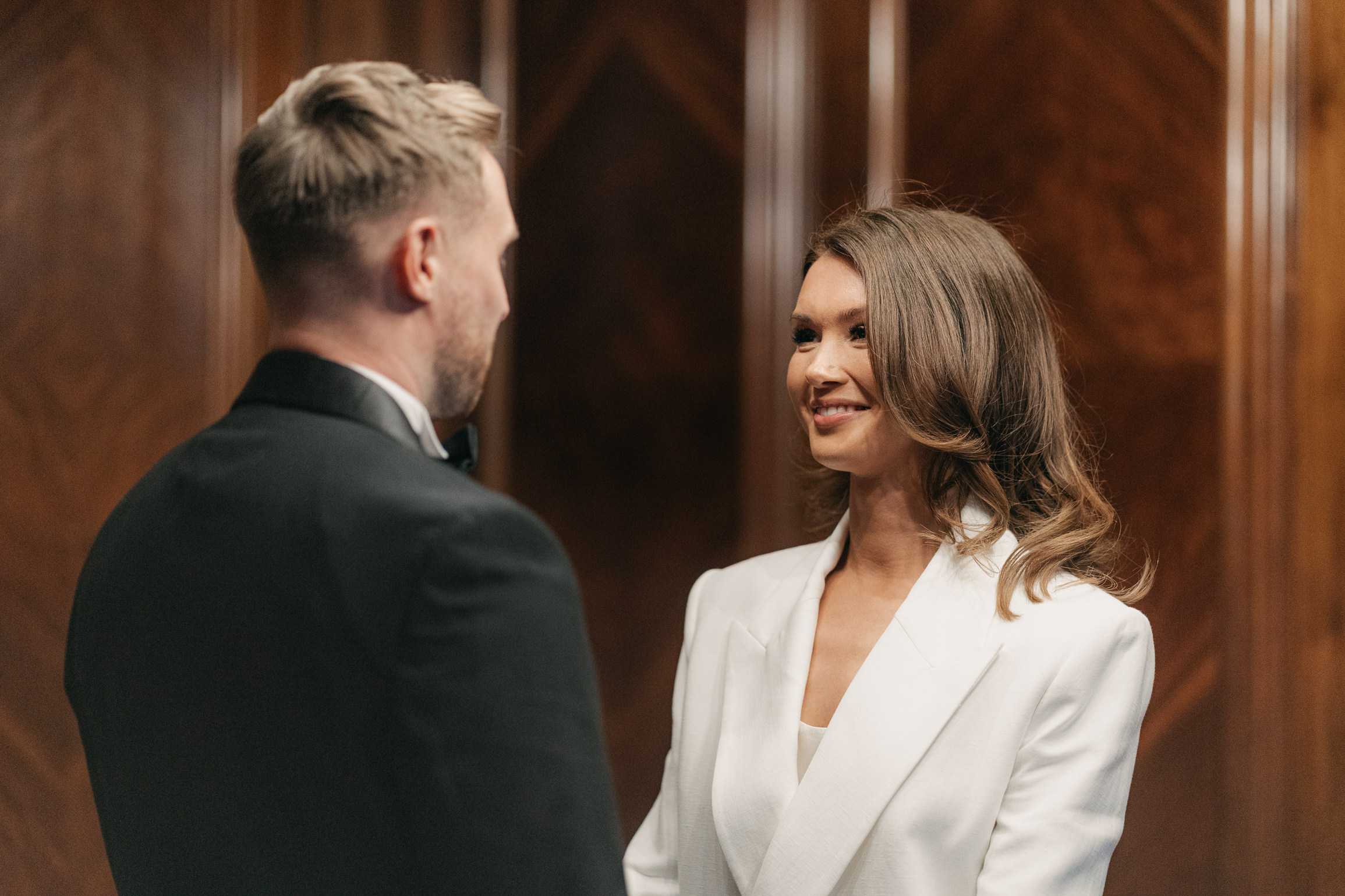 London town hall ceremony at Marylebone Room. Black-tie London wedding, London town hall elopement 