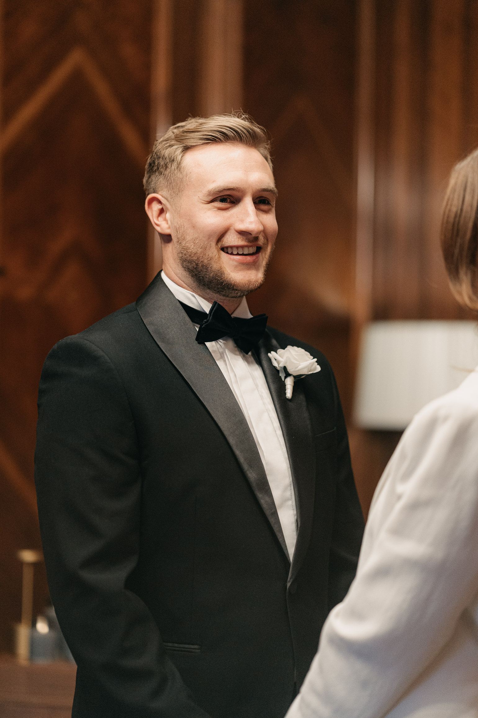 London town hall ceremony at Marylebone Room. Black-tie London wedding, London town hall elopement 