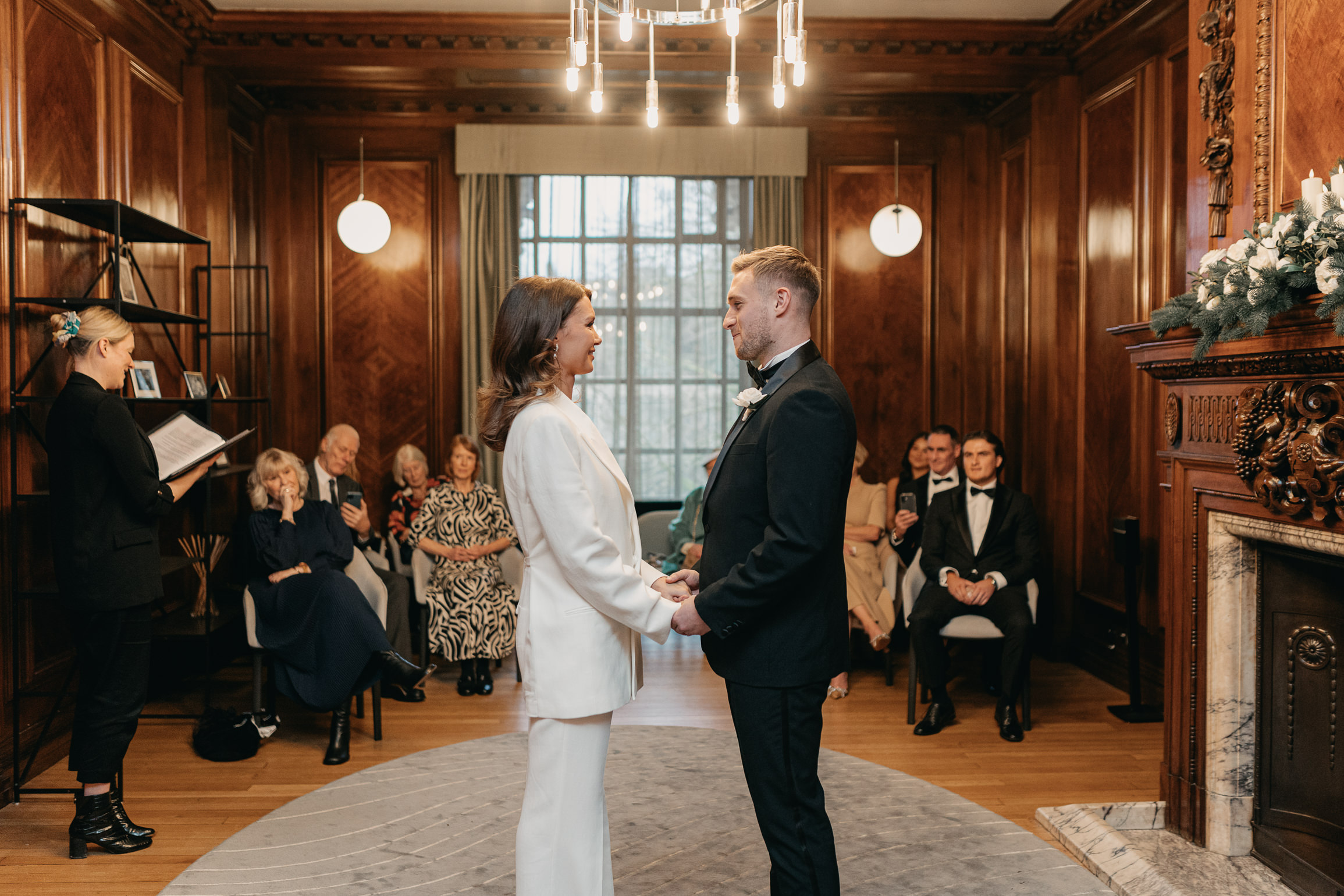 London town hall ceremony at Marylebone Room. Black-tie London wedding, London town hall elopement 