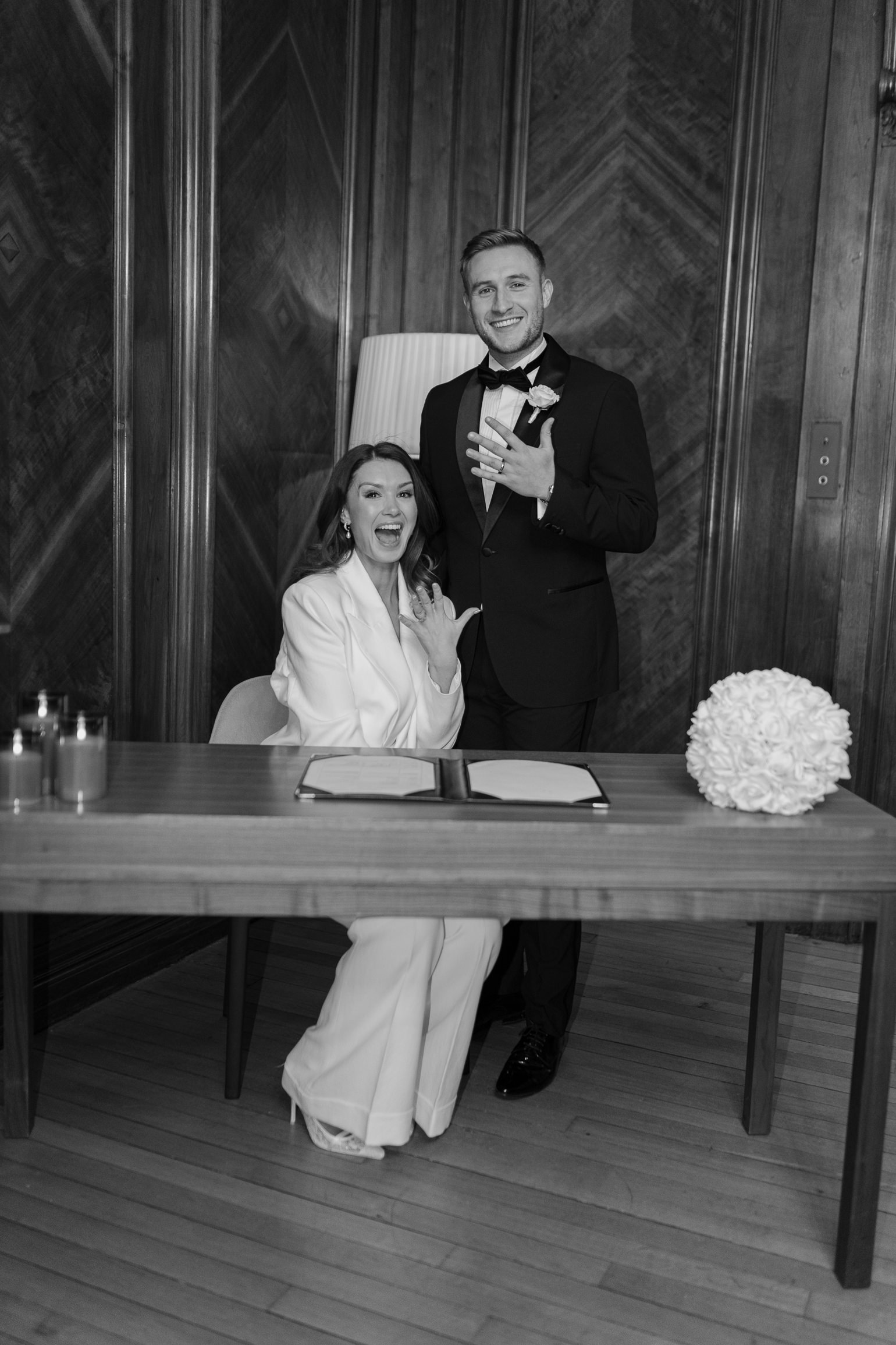 London town hall ceremony in the Marylebone Room with Victoria Beckham bridal suit. london wedding photographer, black-tie editorial London Wedding 