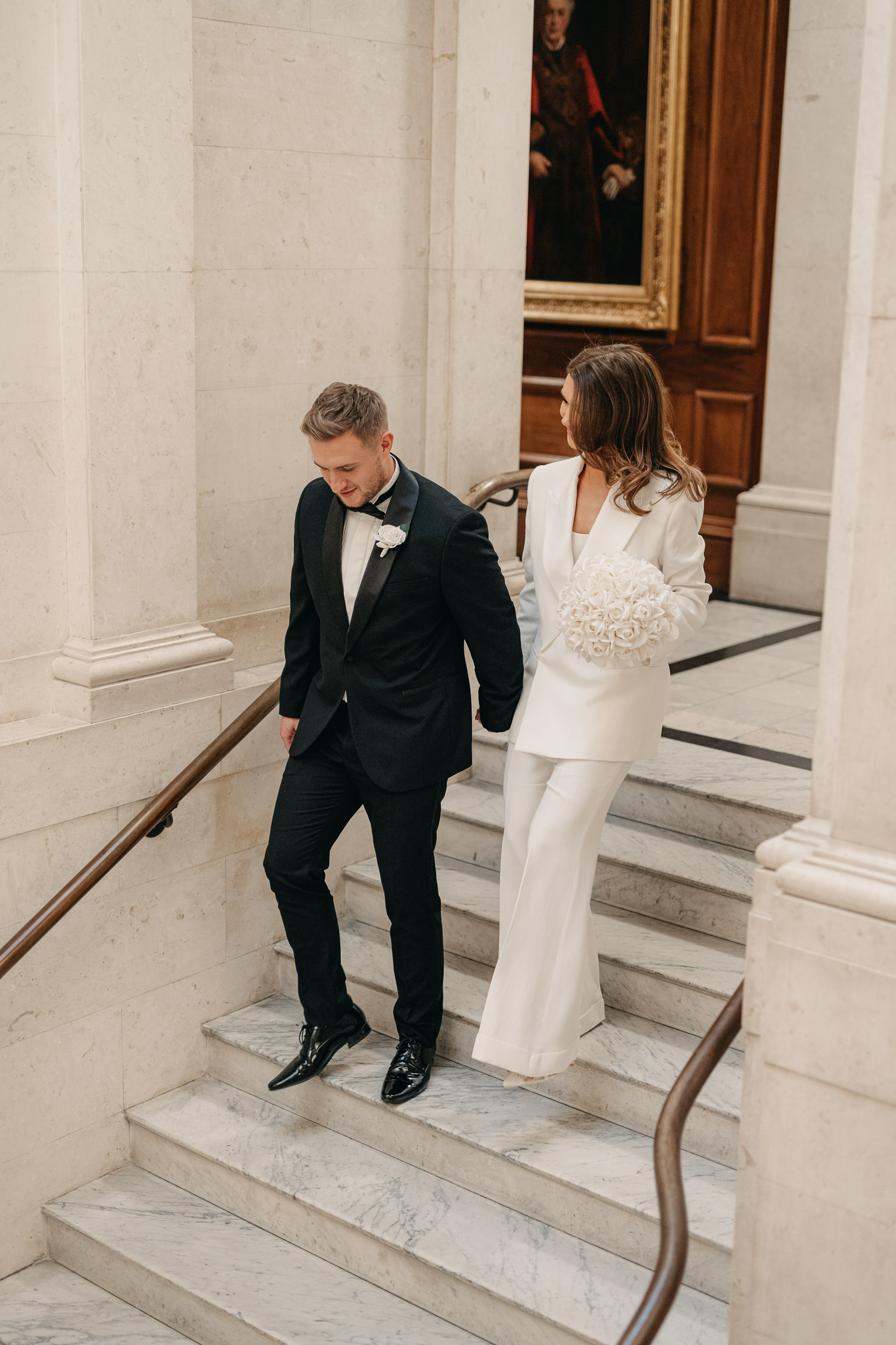 Marylebone Town hall wedding ceremony, with Victoria Beckham bridal suit. london wedding photographer, black-tie editorial London Wedding 