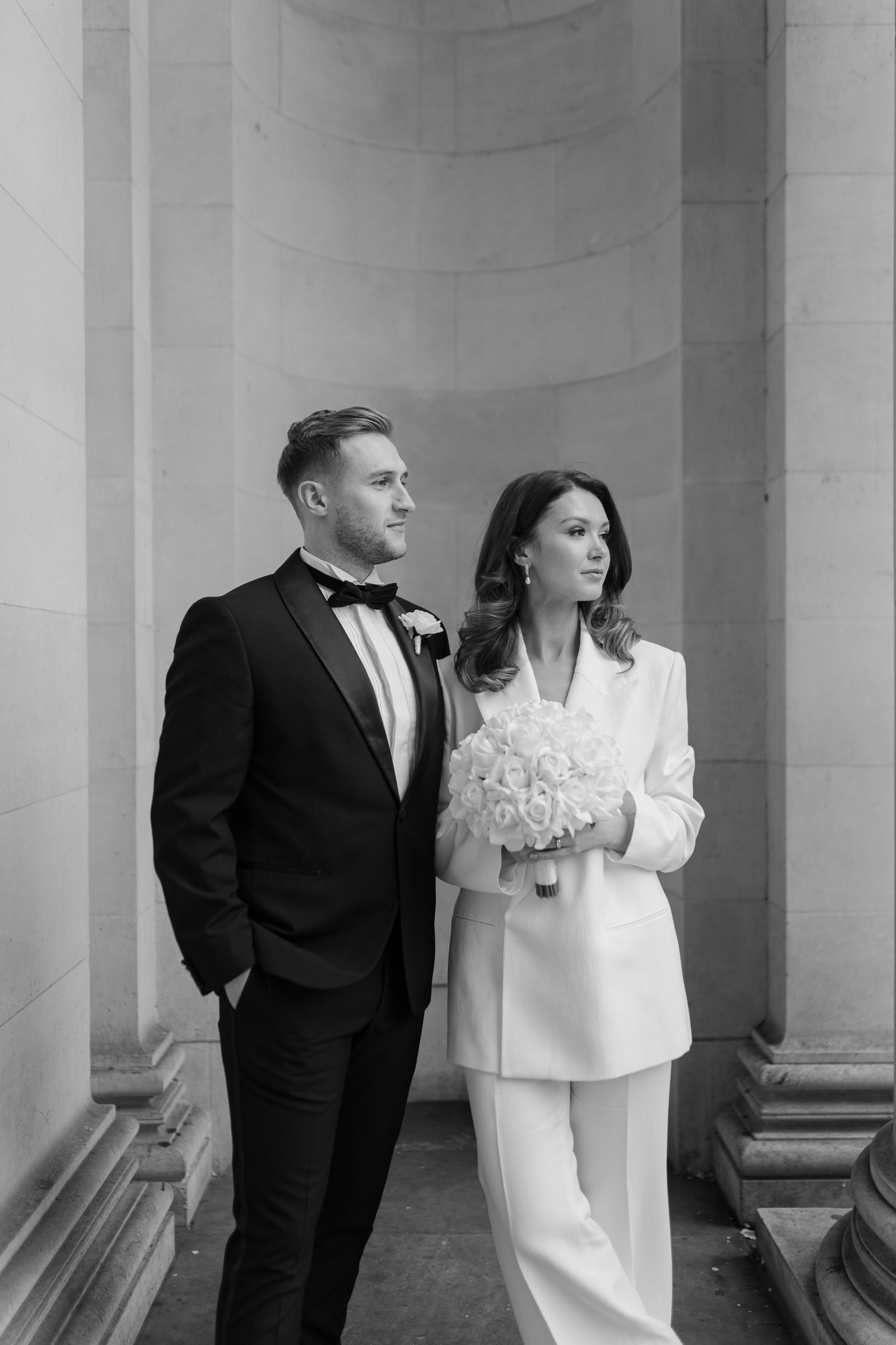 Marylebone Town hall wedding ceremony, with Victoria Beckham bridal suit. london wedding photographer, black-tie editorial London Wedding 