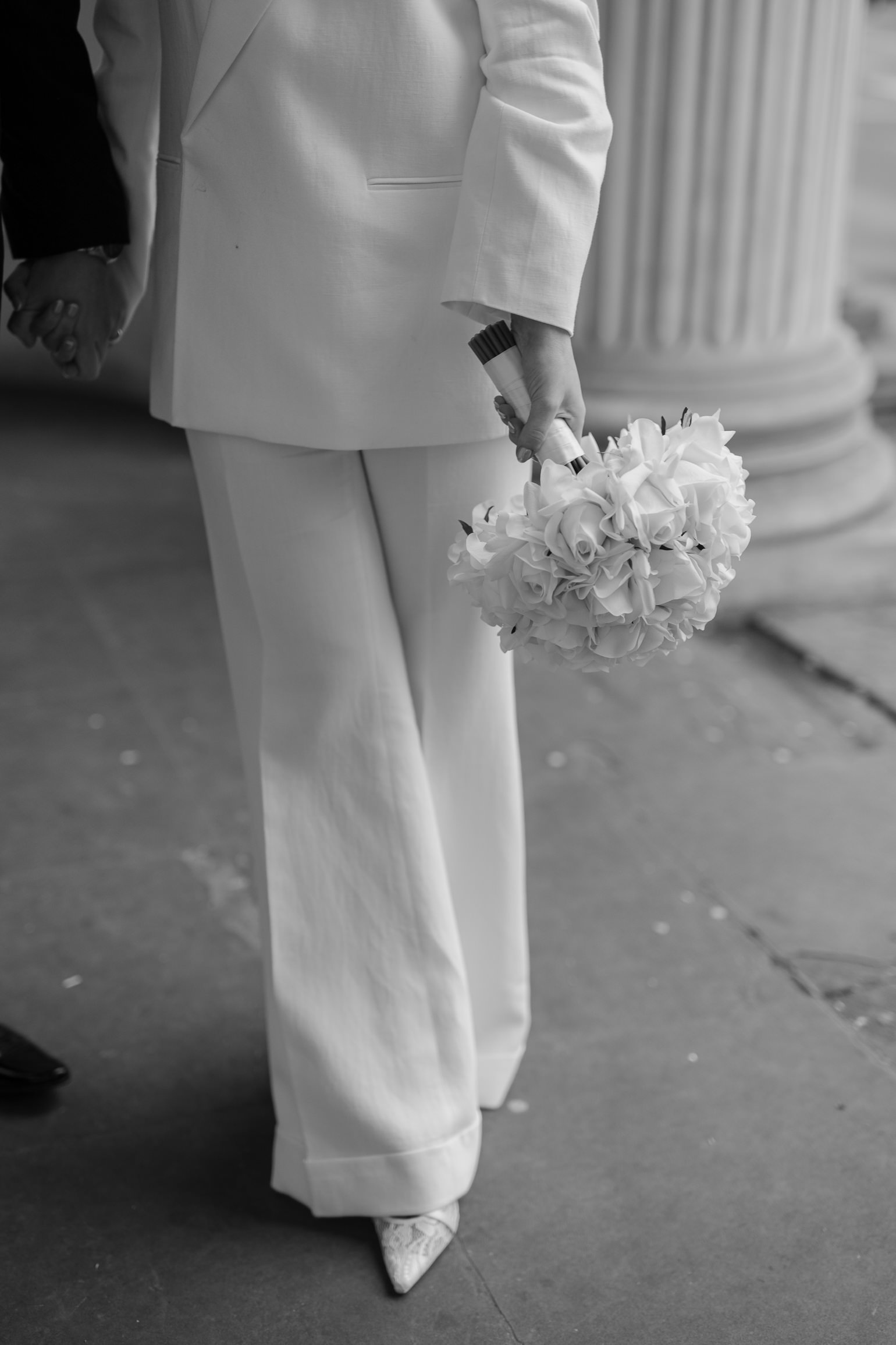 black-tie editoral wedding photos on the steps of Marylebone Town Hall. London wedding photographer, London elopement photographer