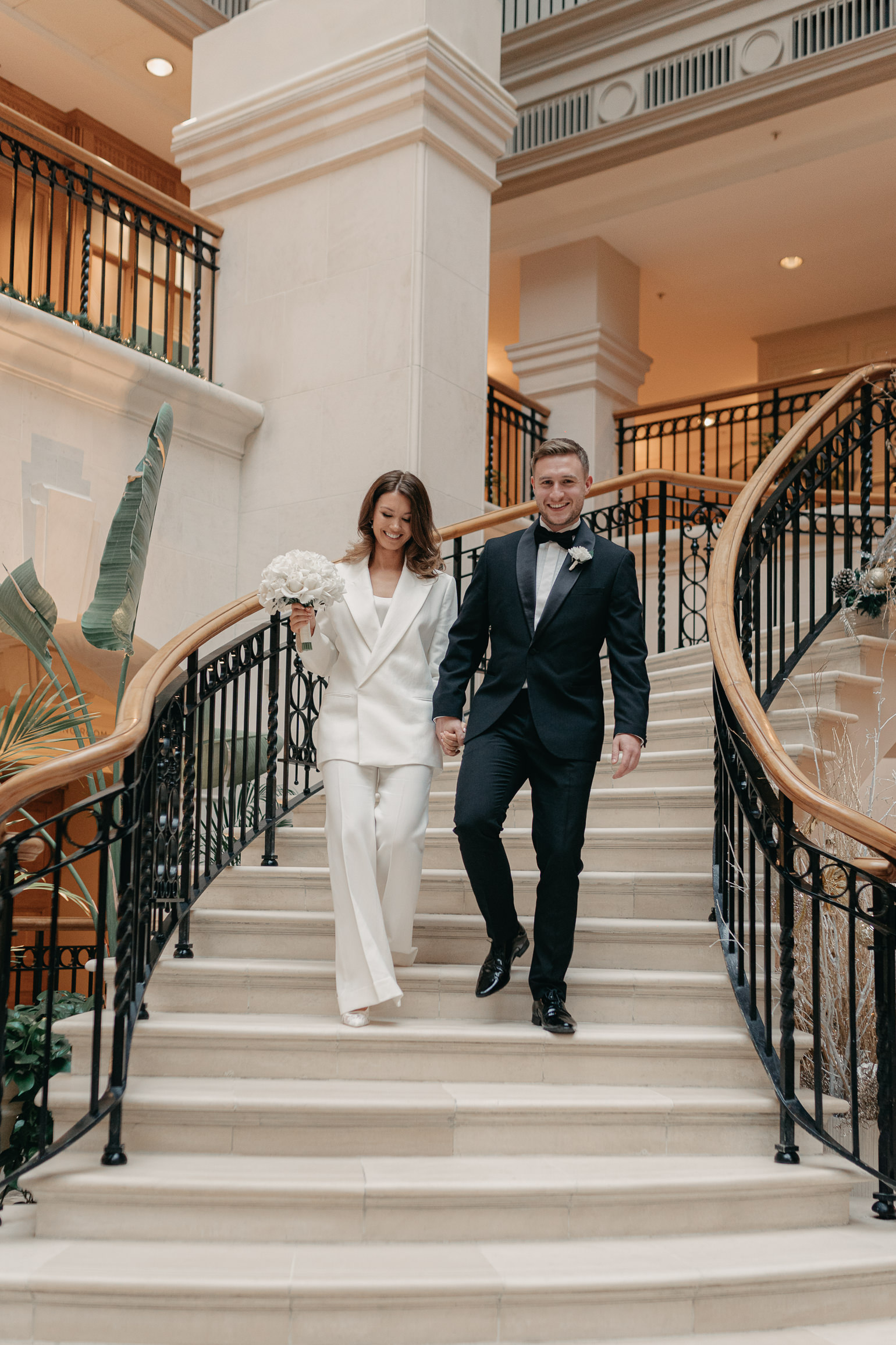 wedding photos at Landmark London hotel, london wedding photographer, editorial black tie elopement