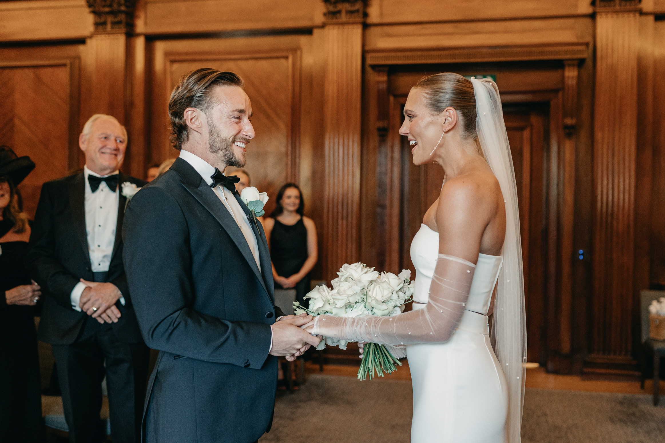 westminster room at marylebone town hall, london elopement, london micro wedding, two piece wedding dress, london black tie wedding