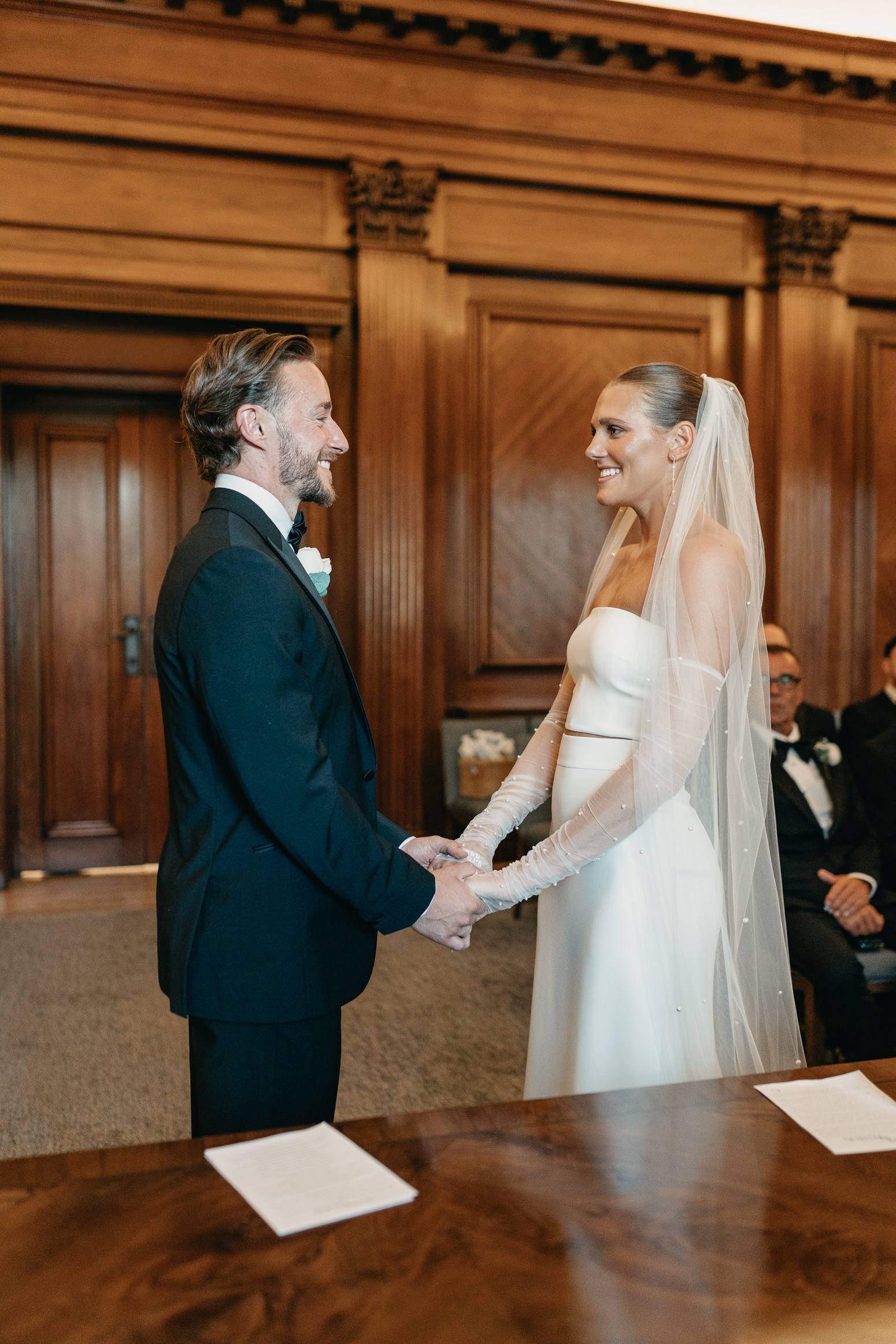 westminster room at marylebone town hall, london elopement, london micro wedding, two piece wedding dress, london black tie wedding